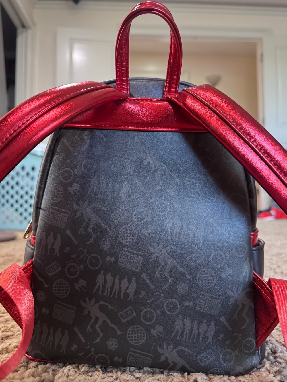 Loungefly Stranger Things Red and Black Mini Backpack with Characters - Picture 8 of 9